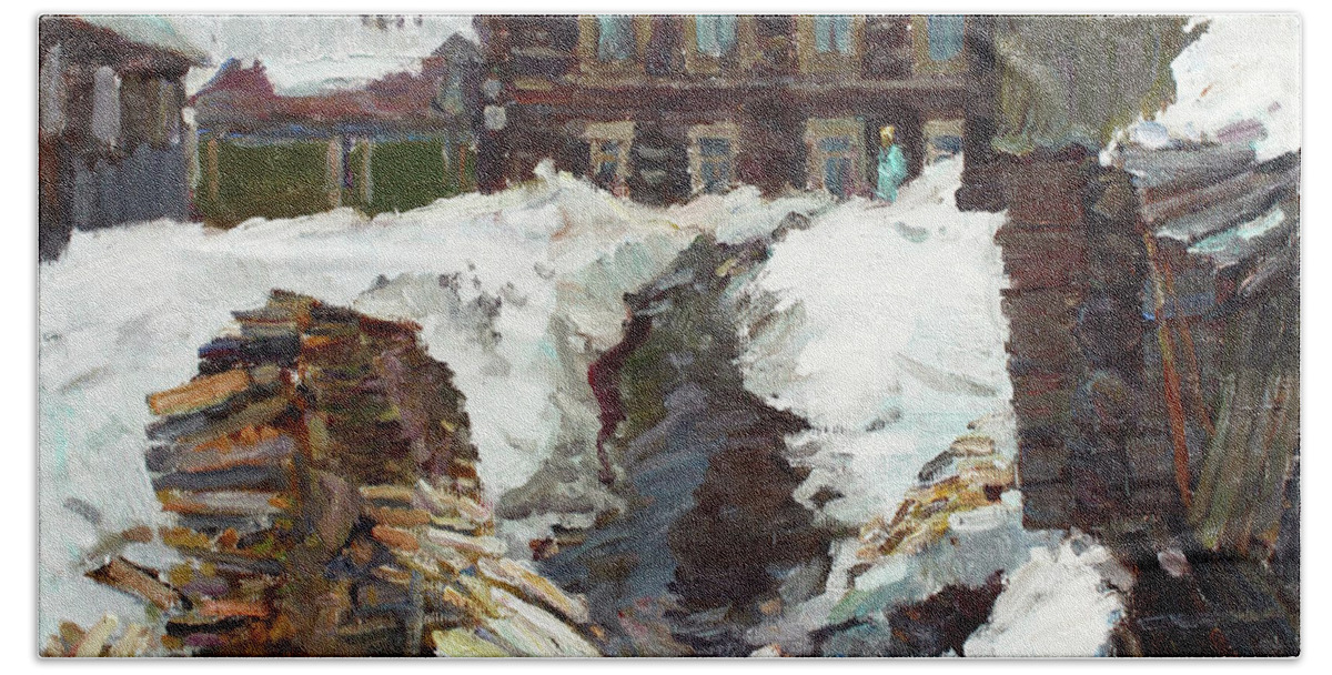 Plein Air Beach Towel featuring the painting Old yard by Juliya Zhukova
