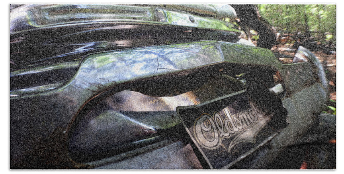 Oldsmobile Beach Towel featuring the photograph Oldsmobile Bumper Detail by Matthew Mezo