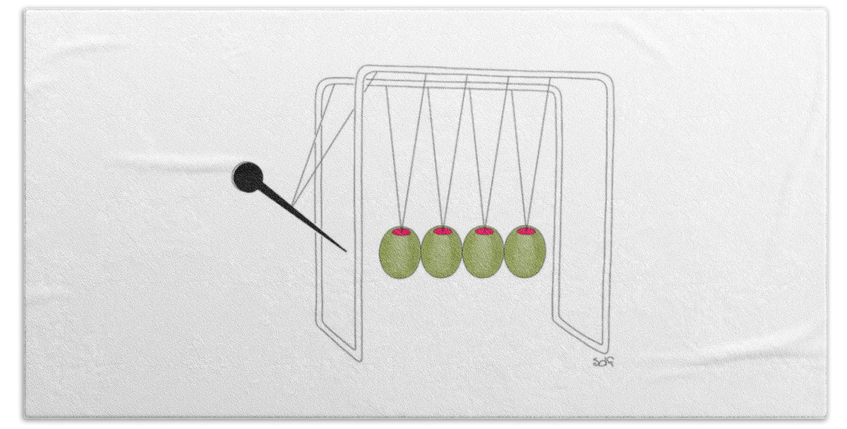 Olives And Toothpick On Newtons Cradle Beach Sheet