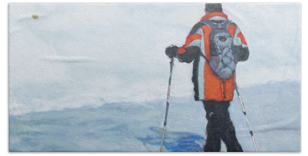 Ski Beach Towel featuring the painting On Frozen Lake by Kerima Swain