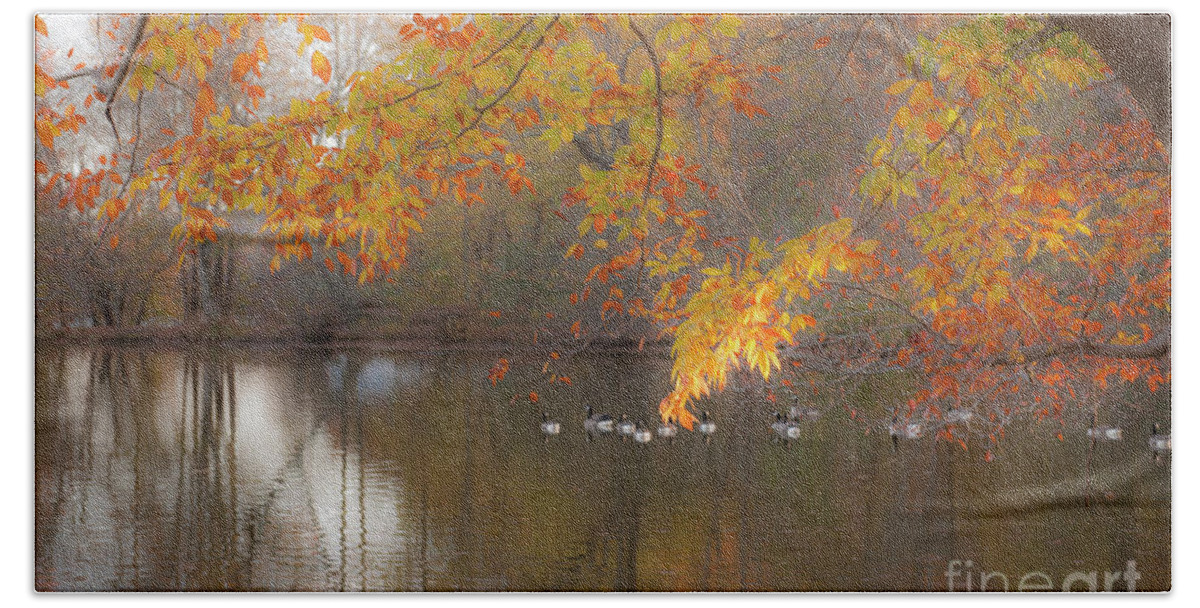 Fall Beach Towel featuring the photograph On Golden Pond by Dale Powell
