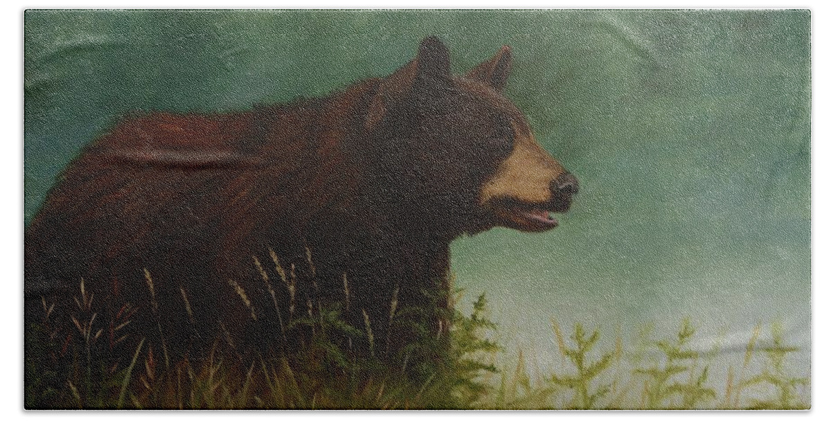 Black Bear Beach Towel featuring the painting On The Hunt by Tammy Taylor