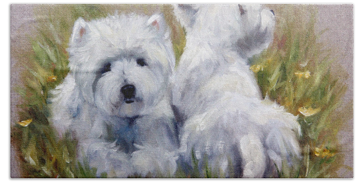Art Beach Towel featuring the painting On the Lawn by Mary Sparrow