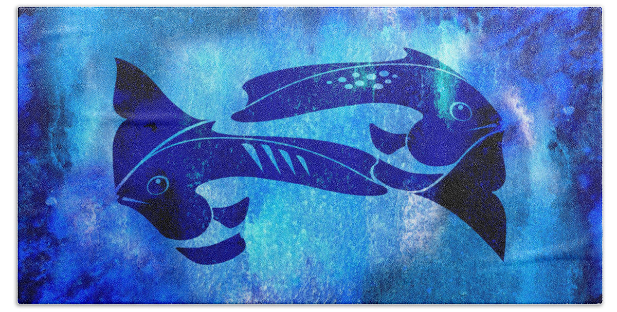 Fish Beach Towel featuring the mixed media One Fish Two Fish Blue Fish by Paul Gaj