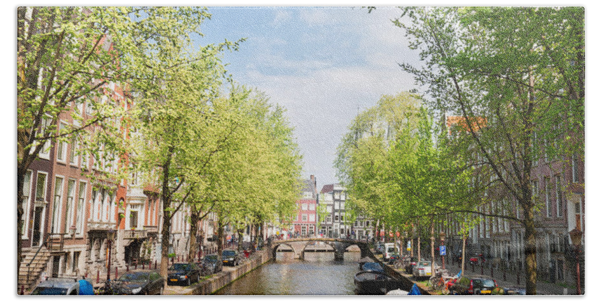 Amsterdam Beach Sheet featuring the photograph One of canals in Amsterdam, Holland by Anastasy Yarmolovich