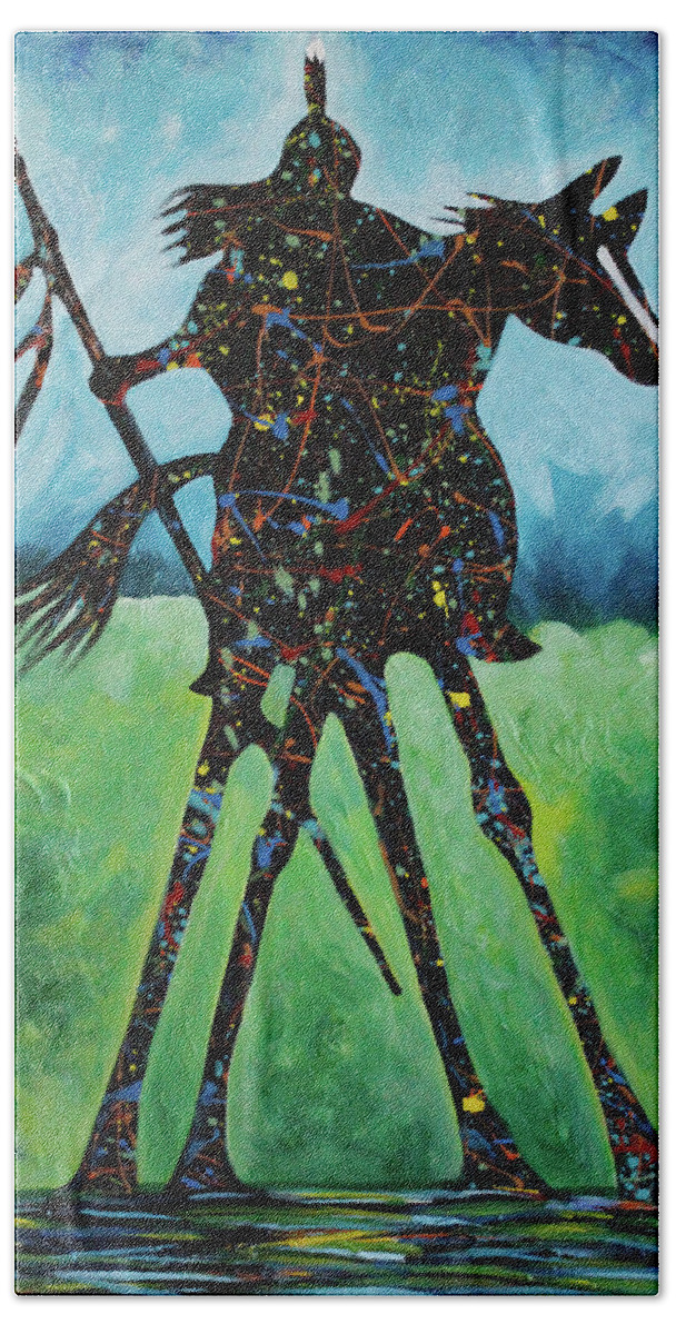 Colorful Beach Sheet featuring the painting One Warrior by Lance Headlee