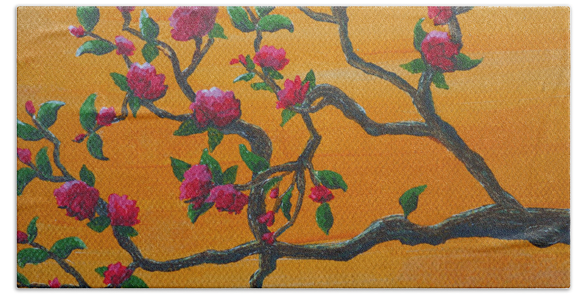 Orange Beach Towel featuring the painting Orange Branch by Julia Underwood