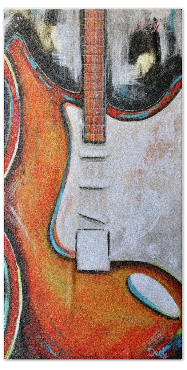 Orange Beach Sheet featuring the painting Orange Guitar by Debi Starr