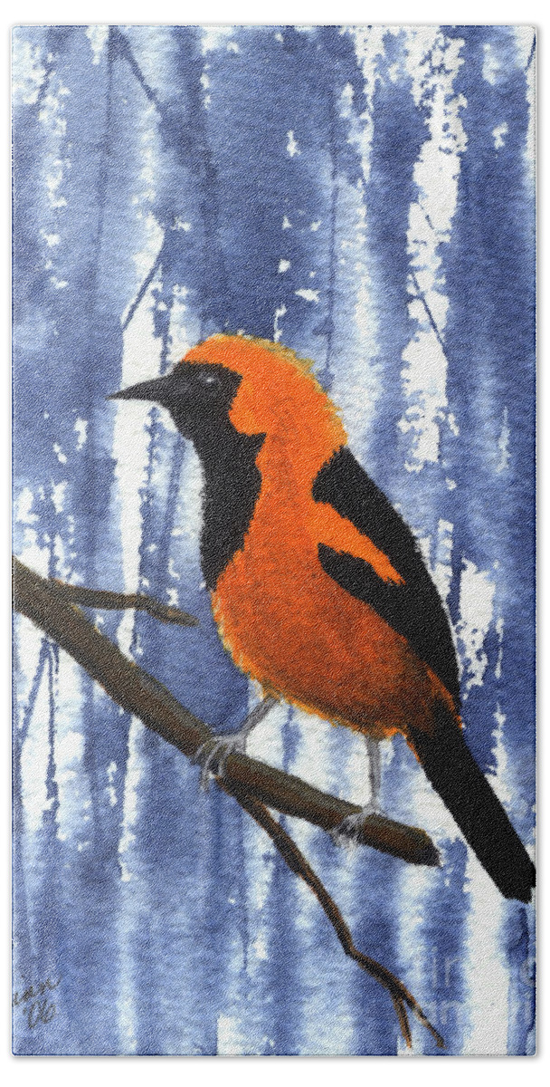 Bird Beach Sheet featuring the painting Orange-headed Oriole by Lynn Quinn