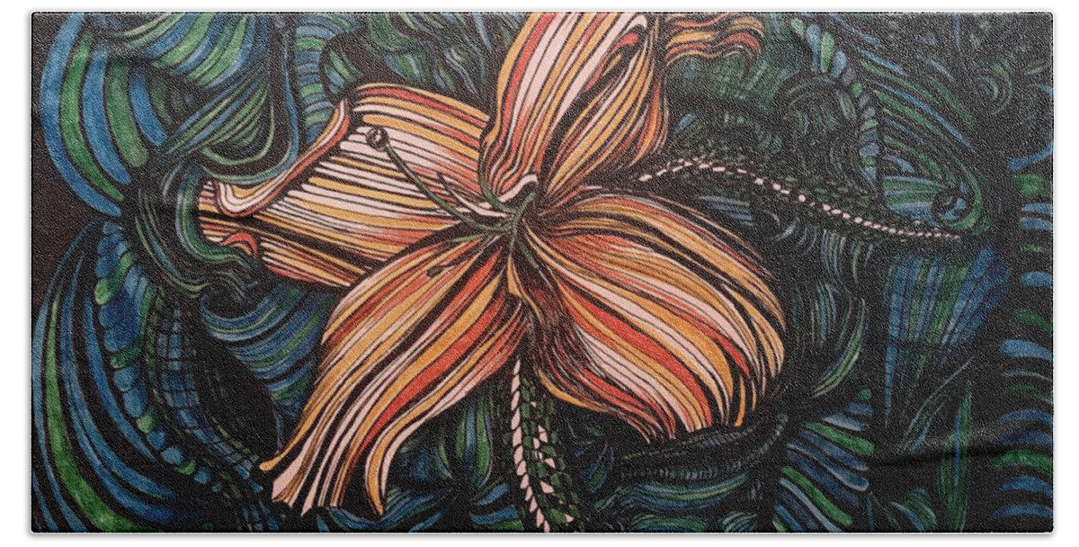 Line Beach Sheet featuring the drawing Orange Lily by Mastiff Studios