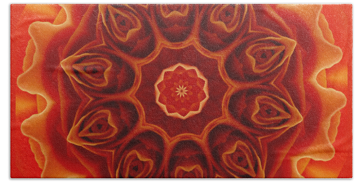 Flower Beach Towel featuring the digital art Orange Rose Mandala by Julia Underwood