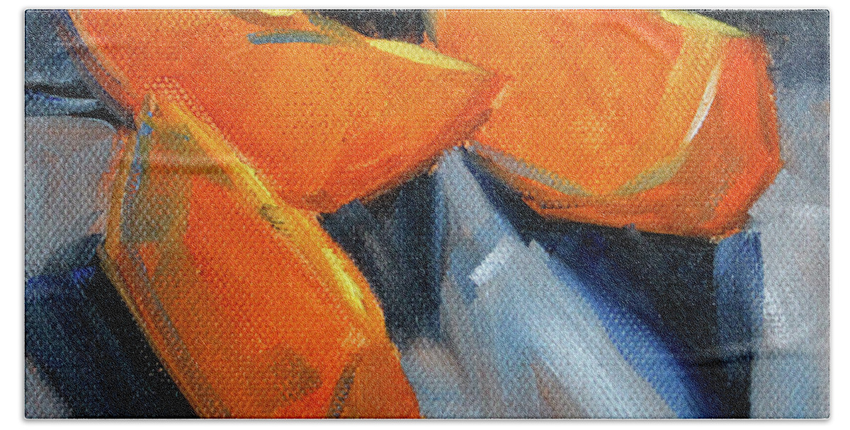 Sliced Oranges Beach Towel featuring the painting Orange Slices by Nancy Merkle