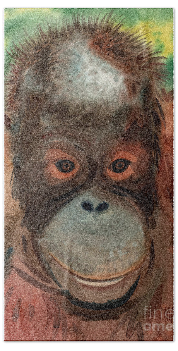 Orangutans Beach Towel featuring the painting Orangutan by Donald Maier