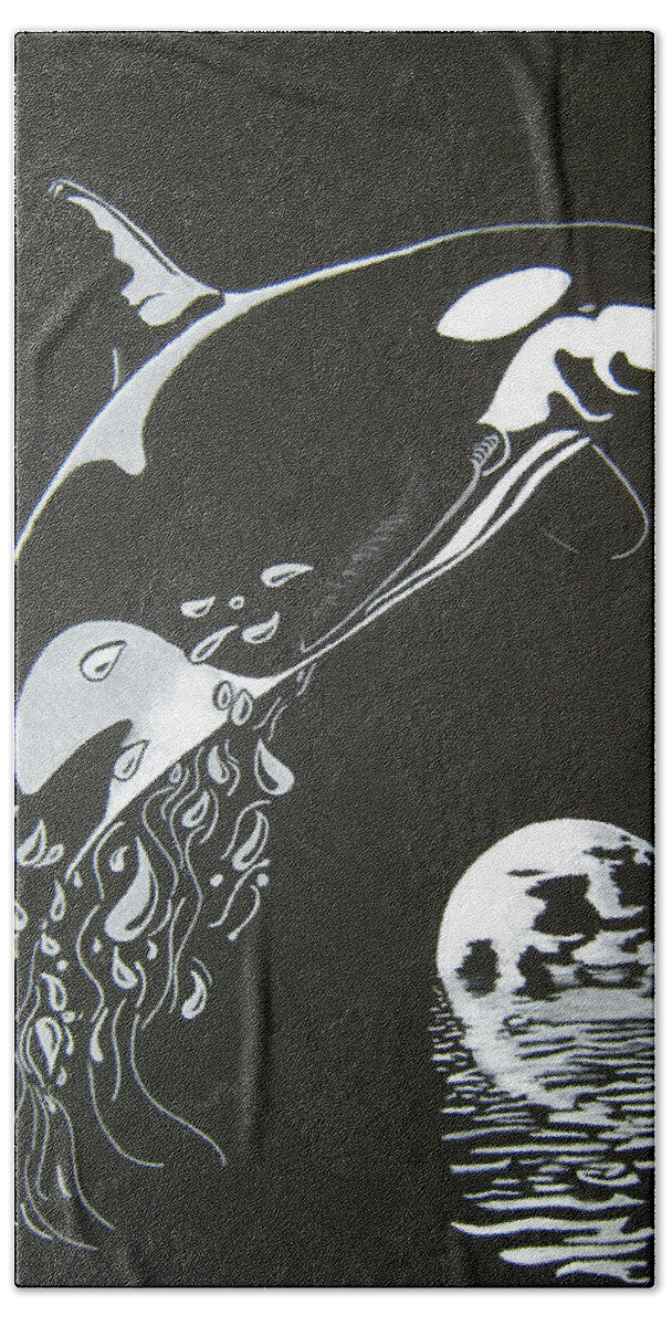  Whale Digital Art Beach Sheet featuring the drawing Orca Sillhouette by Mayhem Mediums
