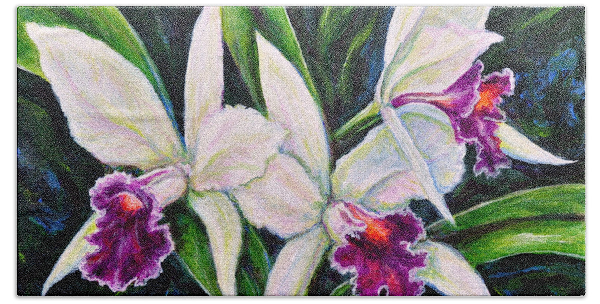 Nature Flower Orchid Purple Beach Towel featuring the painting Orchids by Gail Butler