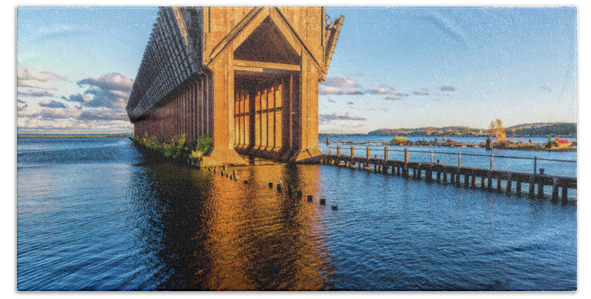 Water Beach Towel featuring the photograph Ore Dock by Joe Holley