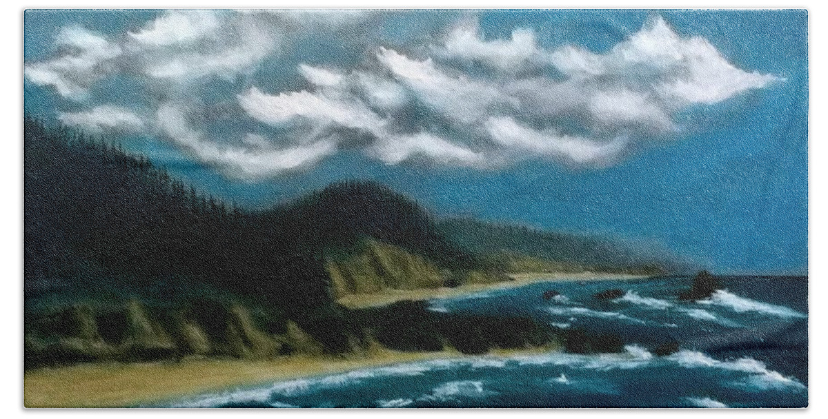 Oregon Beach Towel featuring the painting Oregon Coast by John Lyes