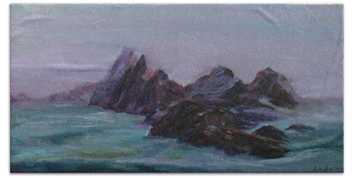 Impressionism Beach Sheet featuring the painting Oregon Coast Seal Rock Mist by Quin Sweetman