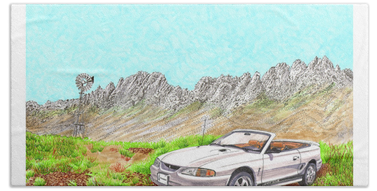 1997 Ford Svt Mustang Cobra Beach Sheet featuring the painting Organ Mountain Mustang by Jack Pumphrey
