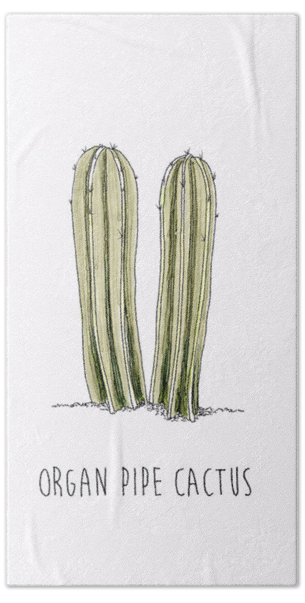 Organ Pipe Cactus Beach Towel featuring the drawing Organ Pipe Cactus by Shanon Rifenbery