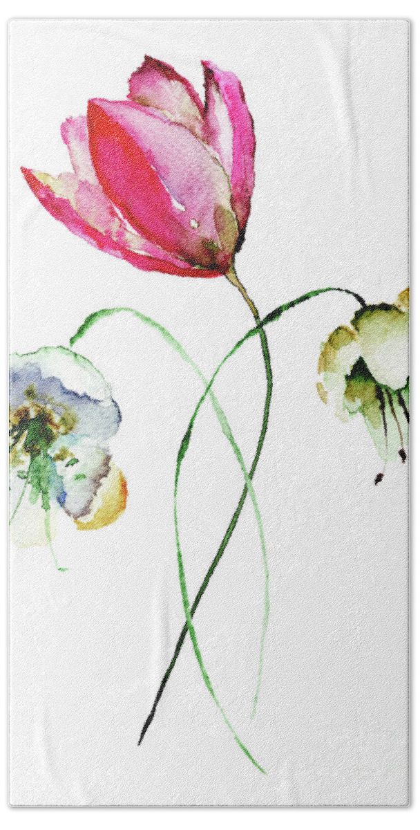 Art Beach Sheet featuring the painting Original Summer flowers by Regina Jershova