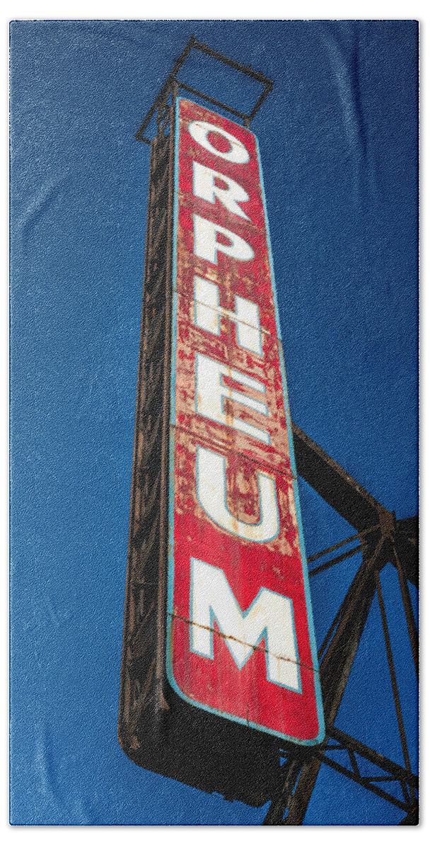 Sign Beach Towel featuring the photograph Orpheum Vertical by Todd Klassy