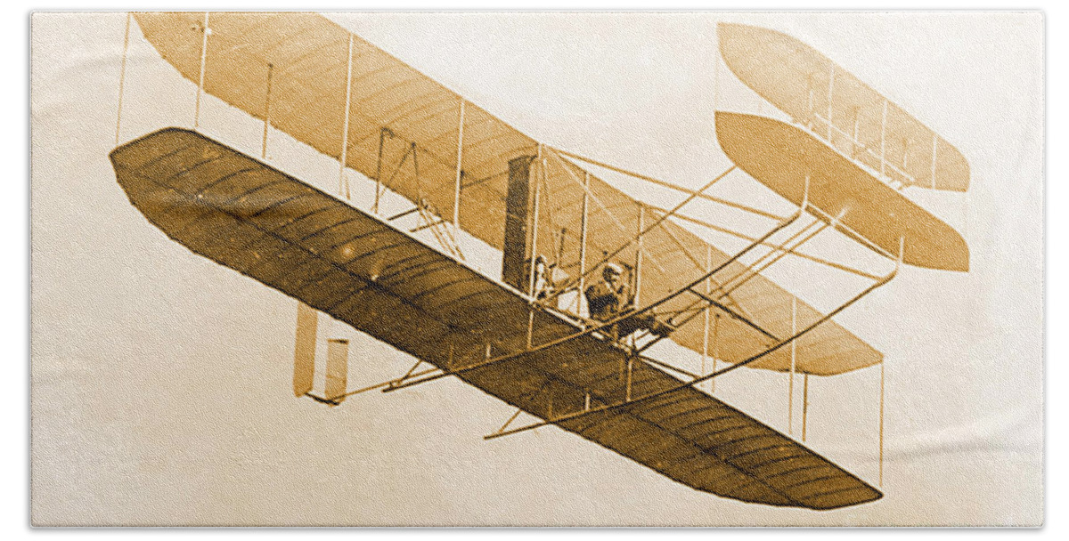 Historical Beach Sheet featuring the photograph Orville Wright In Wright Flyer 1908 by Science Source