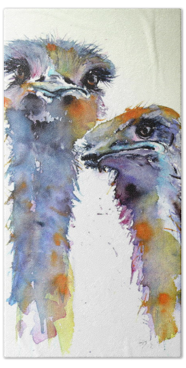 Bird Beach Towel featuring the painting Ostriches by Kovacs Anna Brigitta