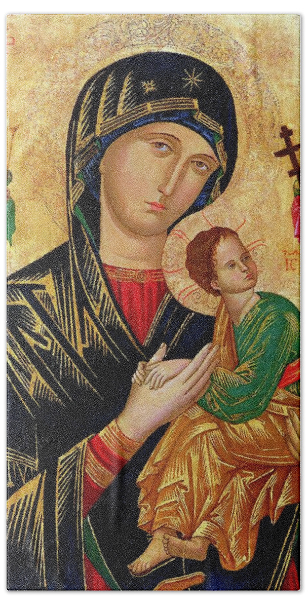 Our Beach Towel featuring the painting Our Lady of Perpetual Help Icon by Magdalena Walulik
