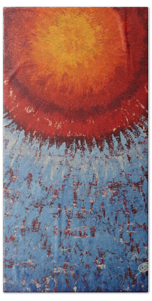 Sunburst Beach Towel featuring the painting Outburst original painting by Sol Luckman