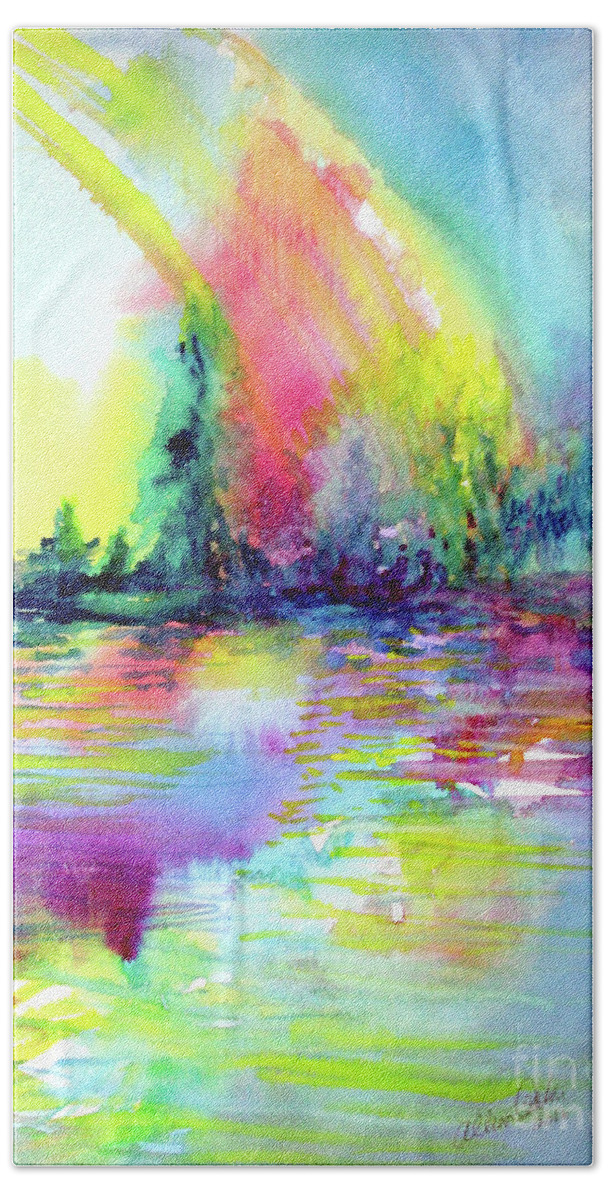Rainbow Beach Sheet featuring the painting Over the Rainbow by Allison Ashton