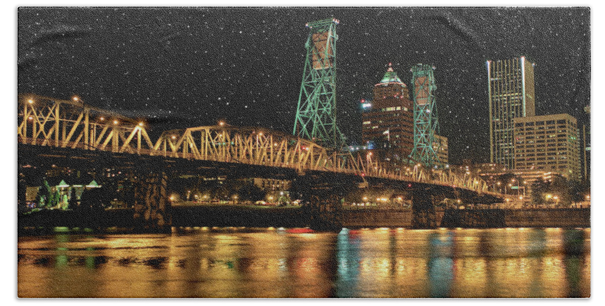 Architecture Beach Towel featuring the photograph Over the Willamette Under the Stars by SC Heffner