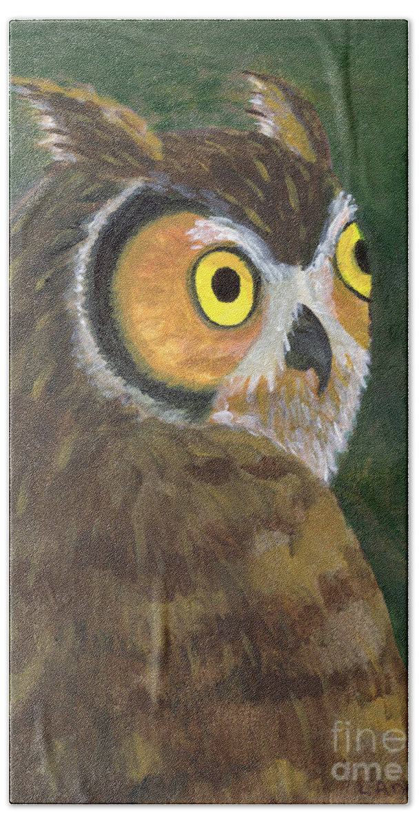 Owl Beach Towel featuring the painting Owl 2009 by Lilibeth Andre