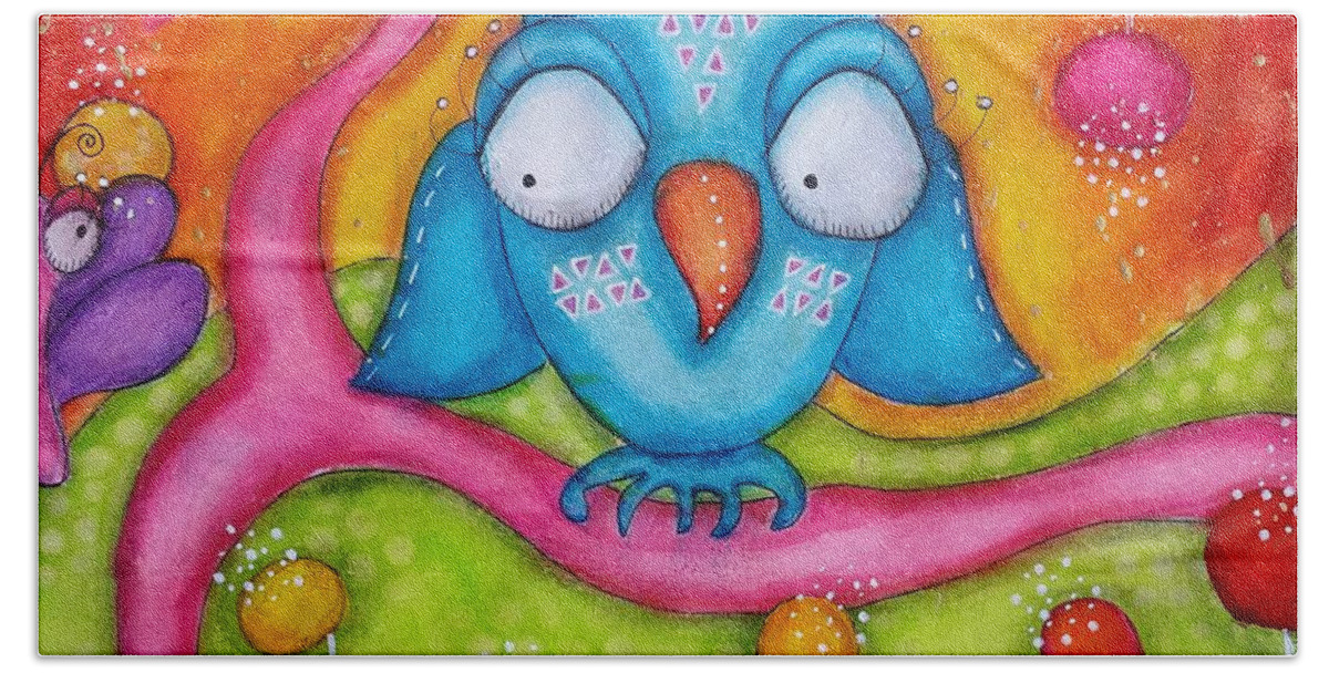 Colorful Beach Towel featuring the mixed media Owl-ala by Barbara Orenya