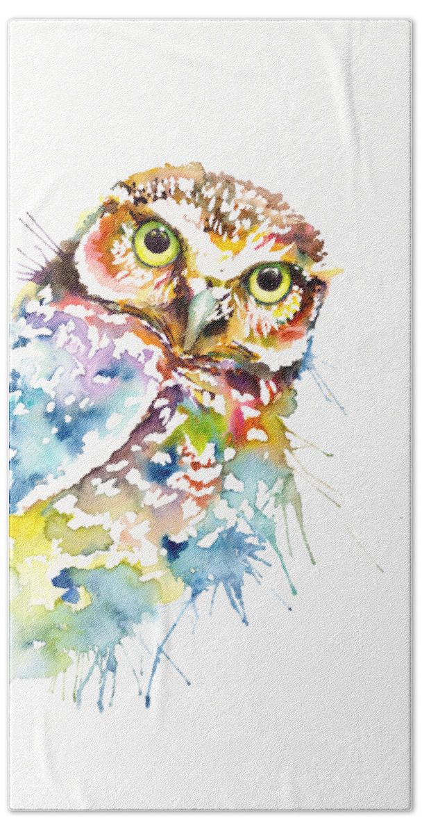 Bird Beach Towel featuring the painting Owl Curious by Isabel Salvador