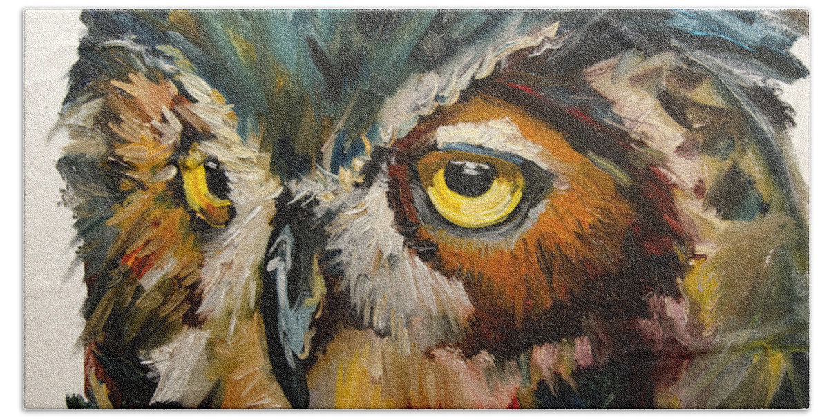 Diane Whitehead Fine Art Beach Towel featuring the painting Owl Eye by Diane Whitehead
