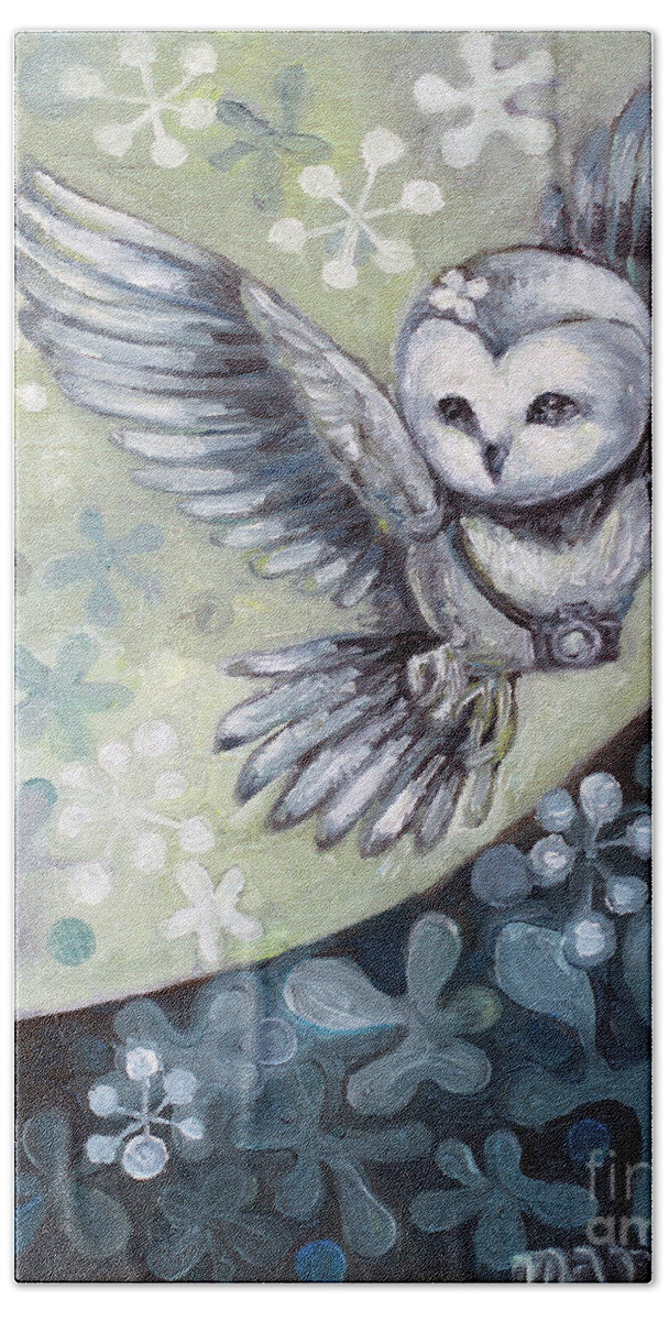 Owl Beach Towel featuring the painting Owl Girl by Manami Lingerfelt