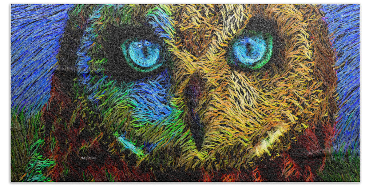 Rafael Salazar Beach Towel featuring the digital art Owl by Rafael Salazar