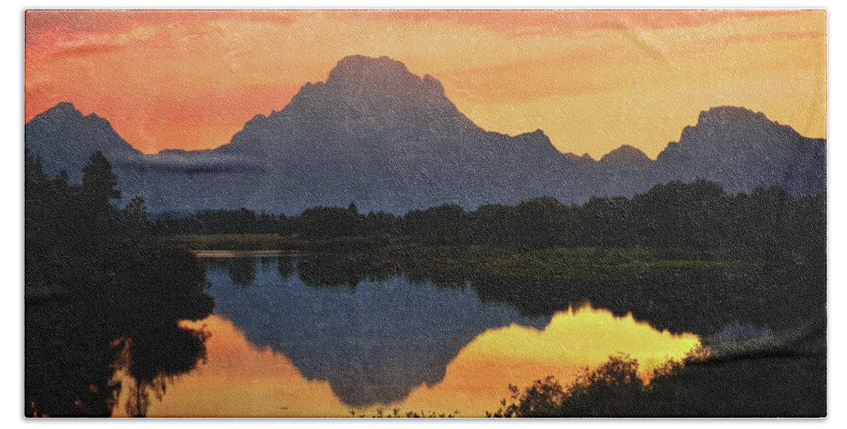 Grand Teton National Park Beach Towel featuring the photograph Oxbow Sunset 13 by Marty Koch