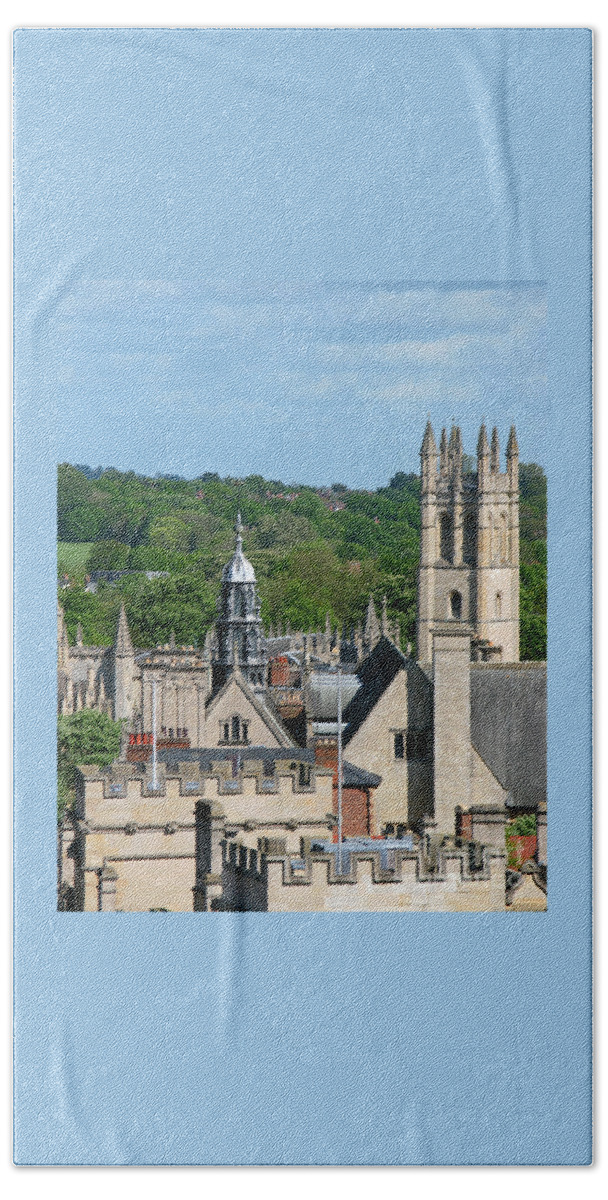Oxford Beach Towel featuring the photograph Oxford Tower View by Ann Horn