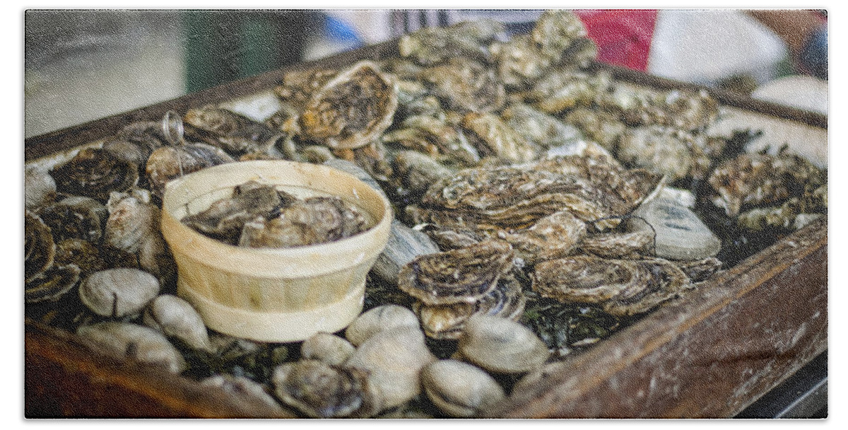 Oysters Beach Towel featuring the photograph Oysters at the Market by Heather Applegate