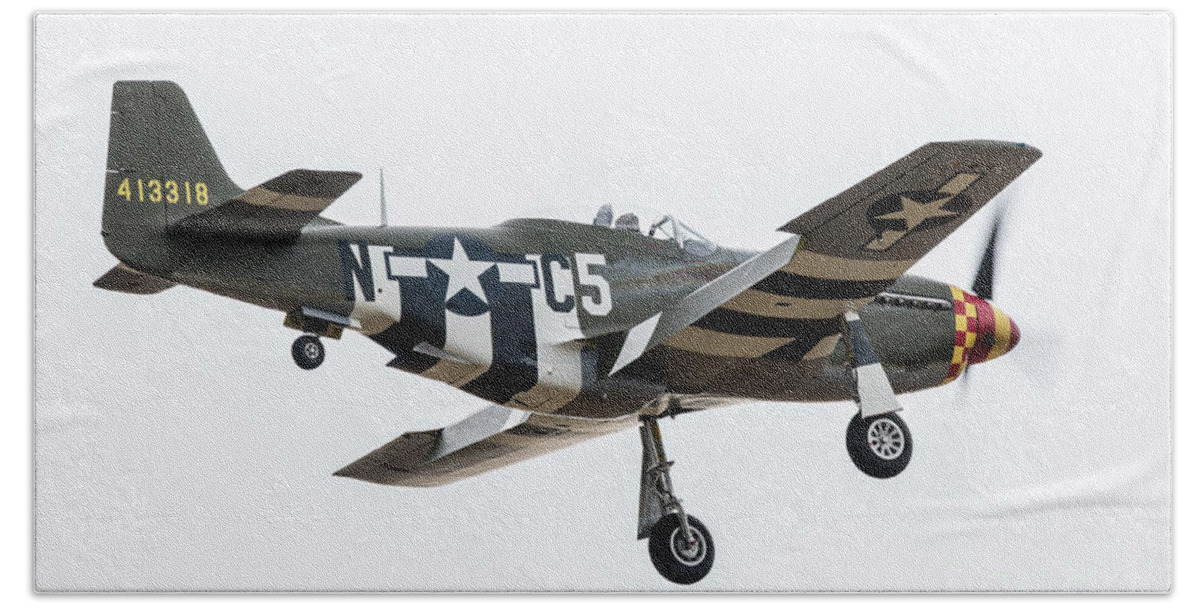 P51 Beach Towel featuring the digital art P-51 Mustang - Frensi by Airpower Art