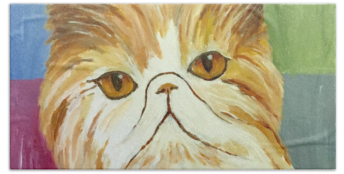 Cat Beach Towel featuring the painting Pablo by Victoria Lakes