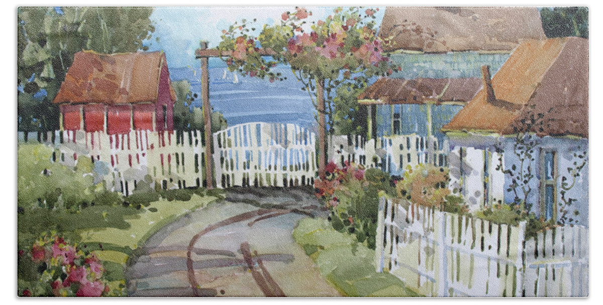 Cottages Beach Towel featuring the painting Pacific Out Back by Joyce Hicks