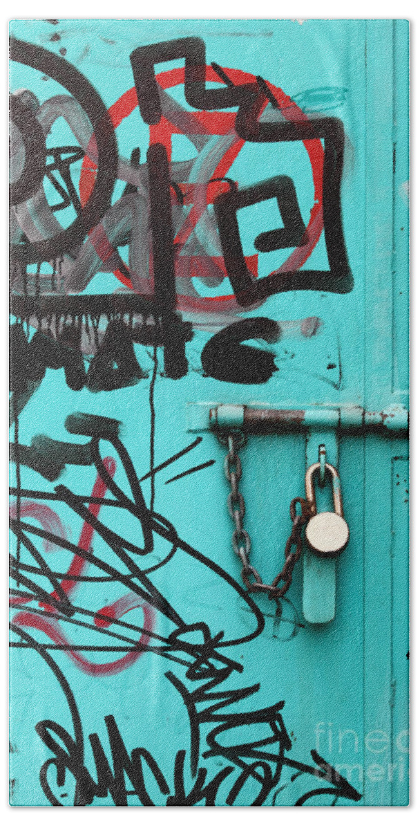 Door Beach Towel featuring the photograph Padlock and Graffiti by James Brunker