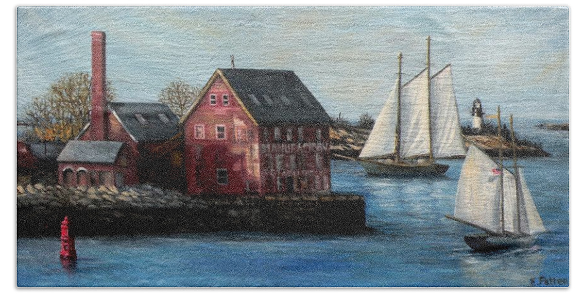 Gloucester Beach Towel featuring the painting Paint Factory Gloucester MA by Eileen Patten Oliver