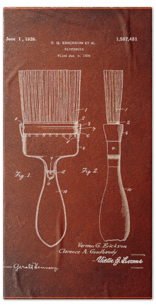 Patent Beach Towel featuring the mixed media Paintbrush Patent Drawing 1d by Brian Reaves