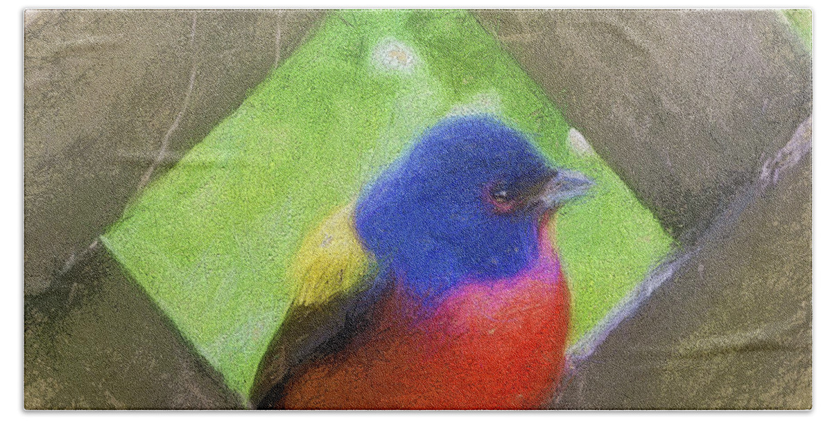 Painted Bunting Beach Towel featuring the photograph Painted Bunting - Tropical Bird by Rebecca Korpita