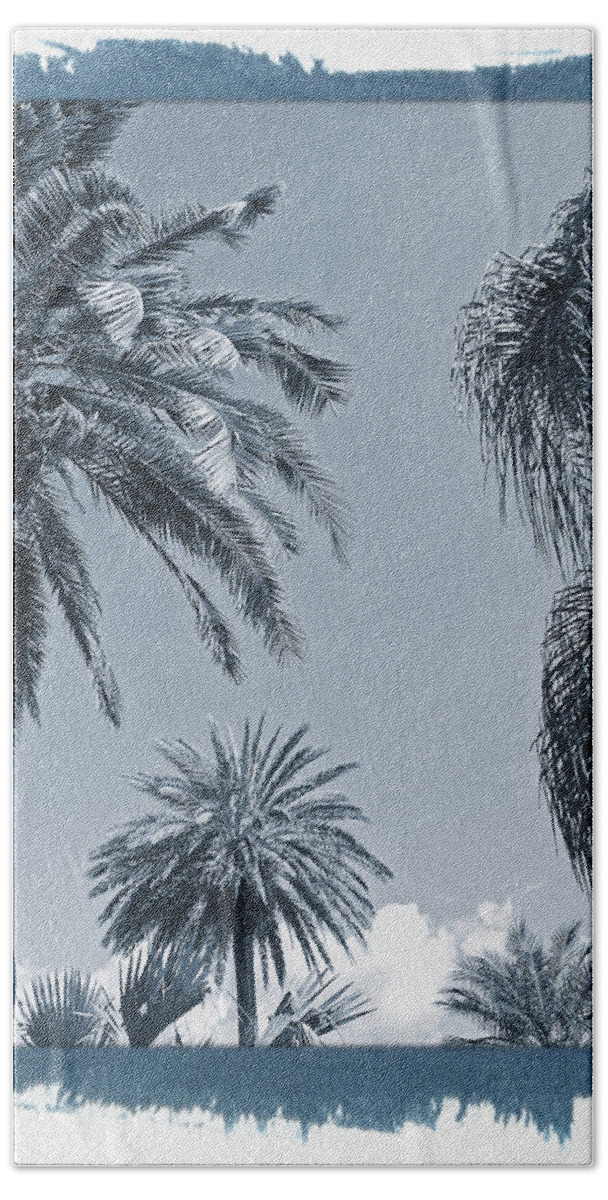 Palm Beach Towel featuring the photograph Painted Cyanotype Palms in the Sky by Aimee L Maher ALM GALLERY