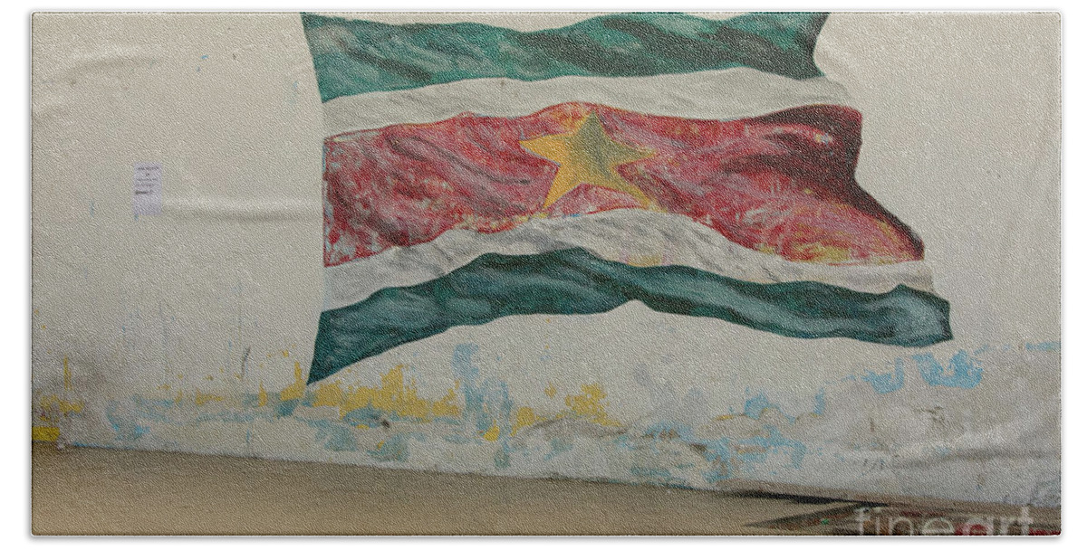 Flag Beach Towel featuring the photograph Painted flag of Suriname by Patricia Hofmeester